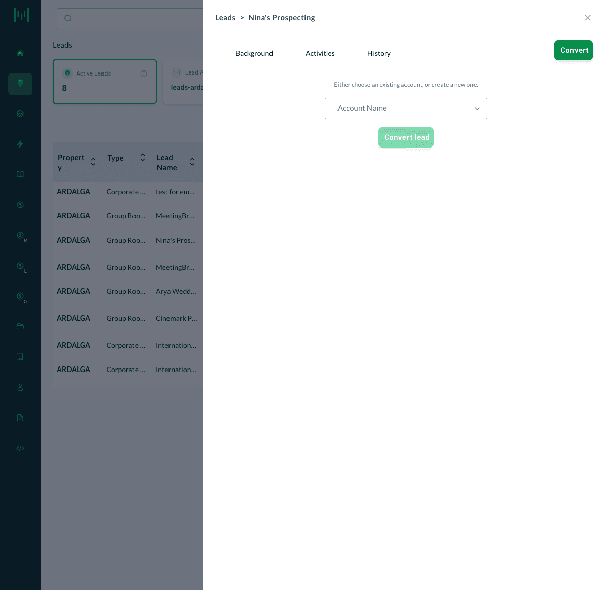 the convert step asking you to choose or create an Account