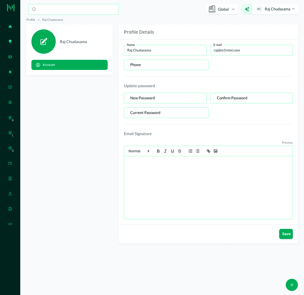 the Email Signature editor on the Profile page