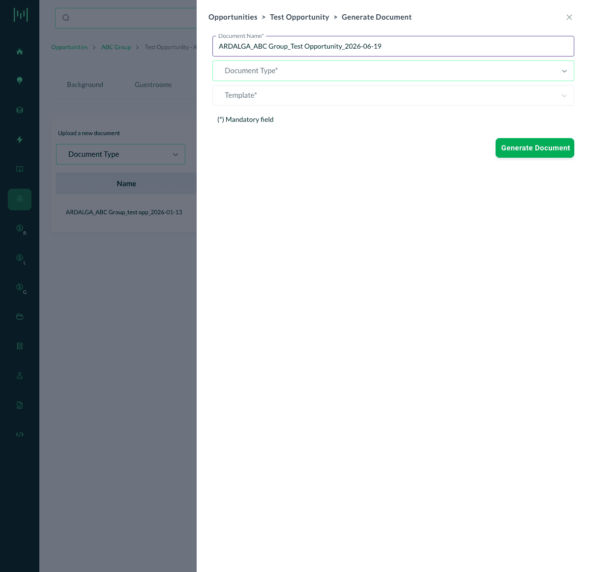 the Generate Document dialog