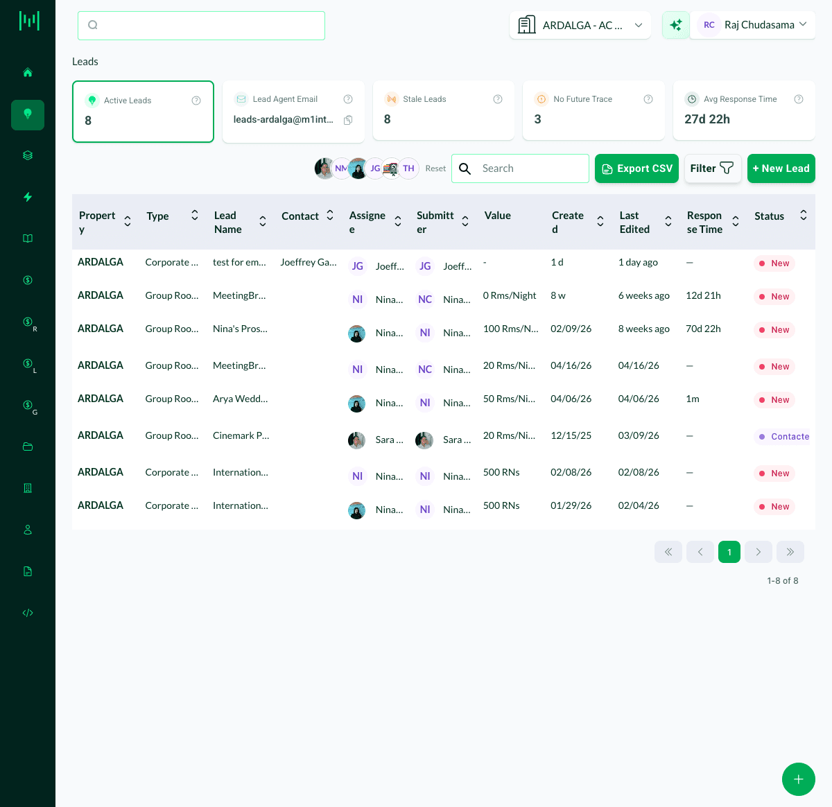 Leads page with the + New Lead button