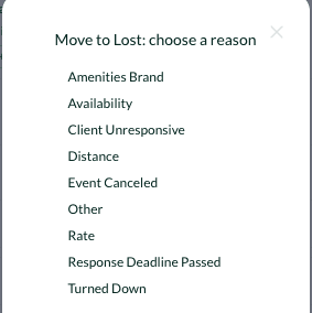 The Move to Lost window, listing the nine reasons to choose from