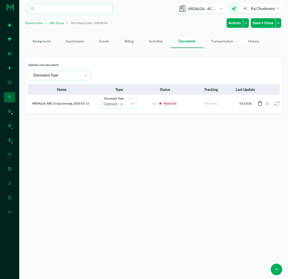 the Opportunity Documents tab